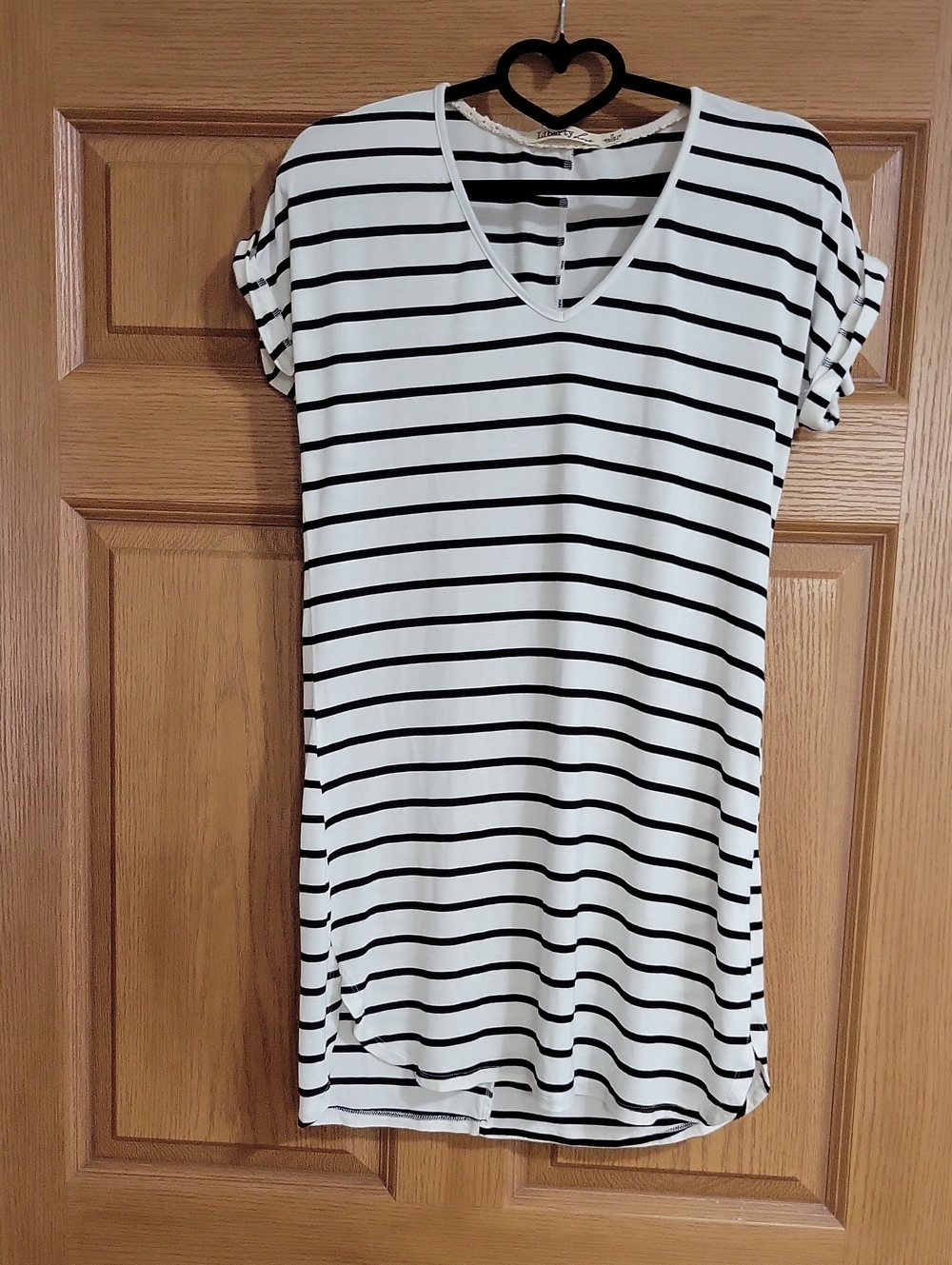 Liberty Love Black and White Striped V-Neck Tunic
